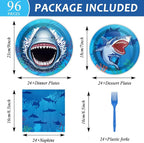 24 Guests Shark Theme Party Decorations Under the Sea Party Tableware Set Shark - Image 2