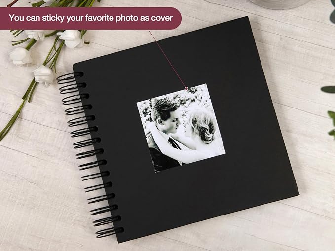 potricher 8 x 8 Inch DIY Scrapbook Photo Album 80 Pages Thick Kraft Blank Black - Image 2