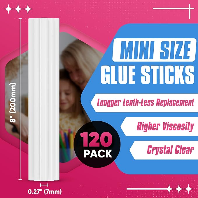 EZUVITA 120-Pack Mini Size Hot Glue Sticks, 0.27” Dia x 8” Long | Clear - Image 3