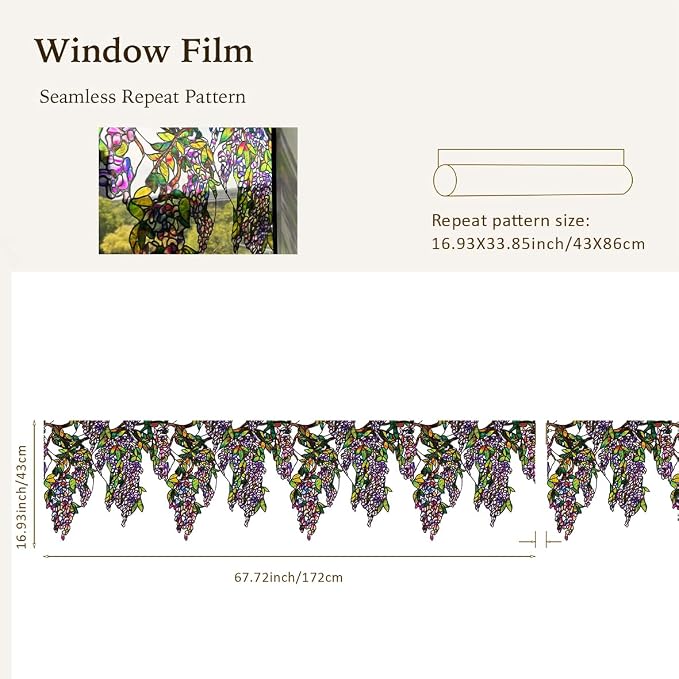 Original Hand Drawn Wisteria Stained Glass Window Border Film, Transparent - Image 7