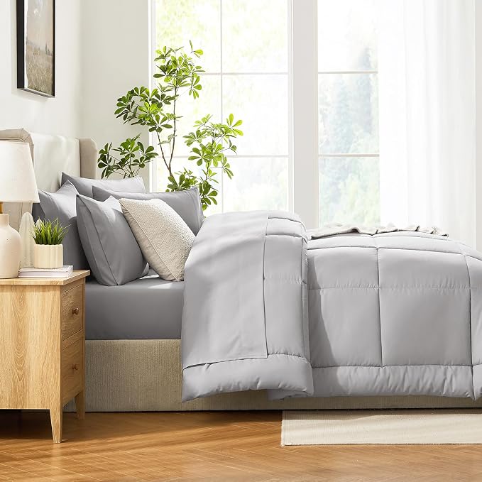 CozyLux Queen Comforter Set French Grey, 7 Pieces Bed in a Bag, All Season - Image 9