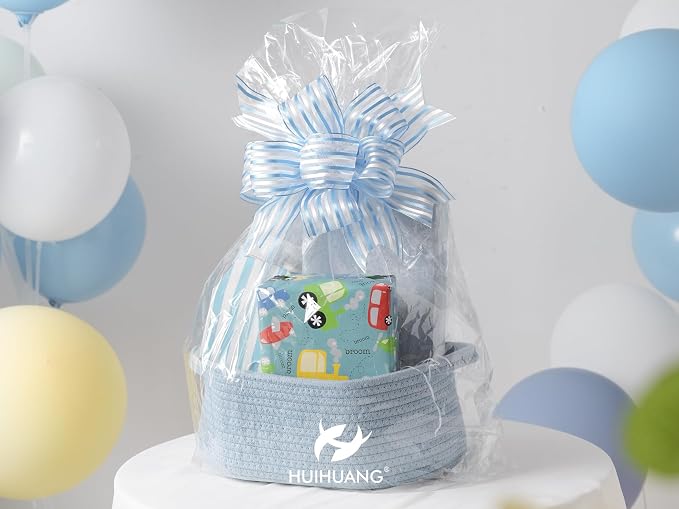 HUIHUANG Blue White Stripe Sheer Ribbon 2.5 inch Light Blue Wire Edged Ribbon - Image 4