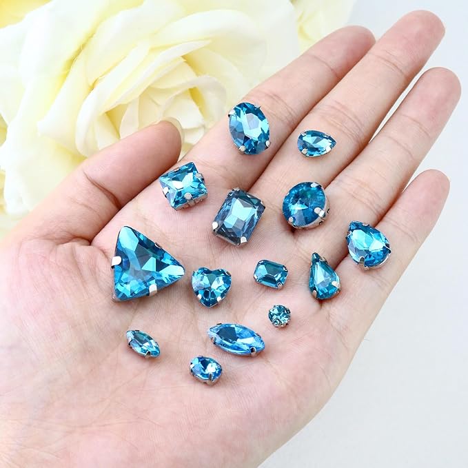 Dowarm Sew on Rhinestones 104 PCS Mixed Shapes Glass Sew on Crystals - Image 2