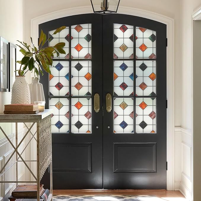 DKTIE Stained Glass Window Film Geometric Patterns, Fine Frosted Window Clings - Image 2