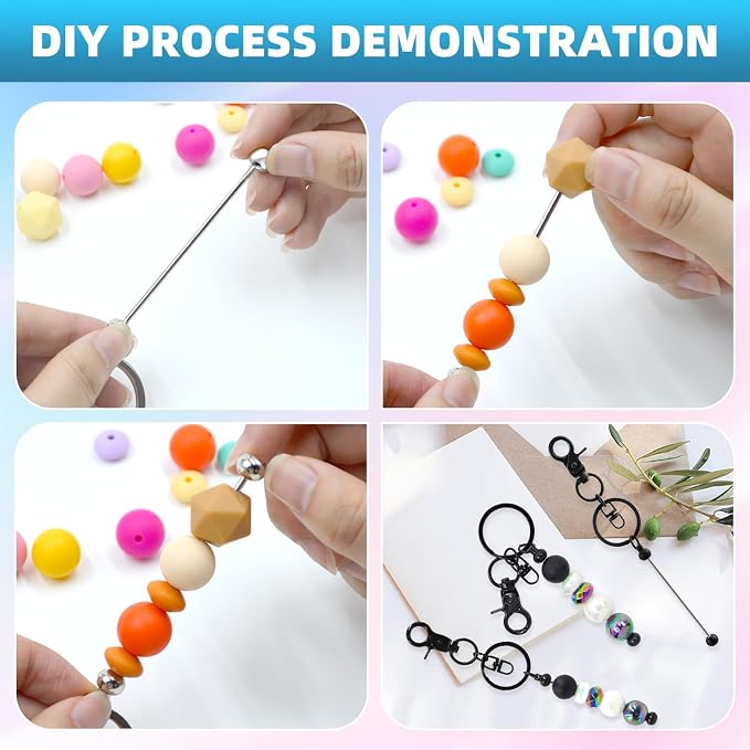 20 Pcs Beadable Keychains Bulk Kit – DIY Keychain Making Supplies - Image 4
