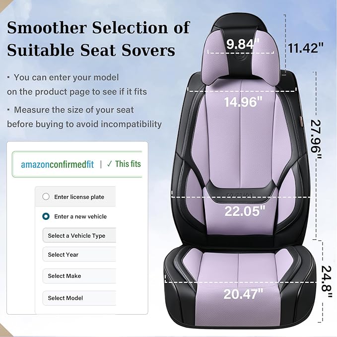 Coverado Universal Seat Covers Front, 2-Pack Universal Seat Covers for Cars, Waterproof Nappa Leather Car Seat Covers with Head Pillow, Auto Protectors Fit for Most Sedans SUV Truck-Black&Purple