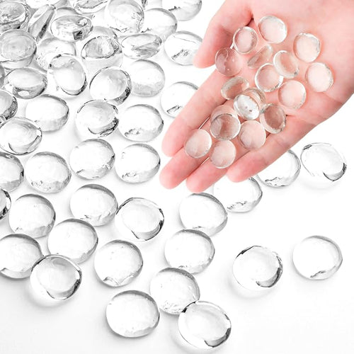 1 LB Clear Glass Marbles, Transparent and Smooth Flat Glass Beads by MESCHETT