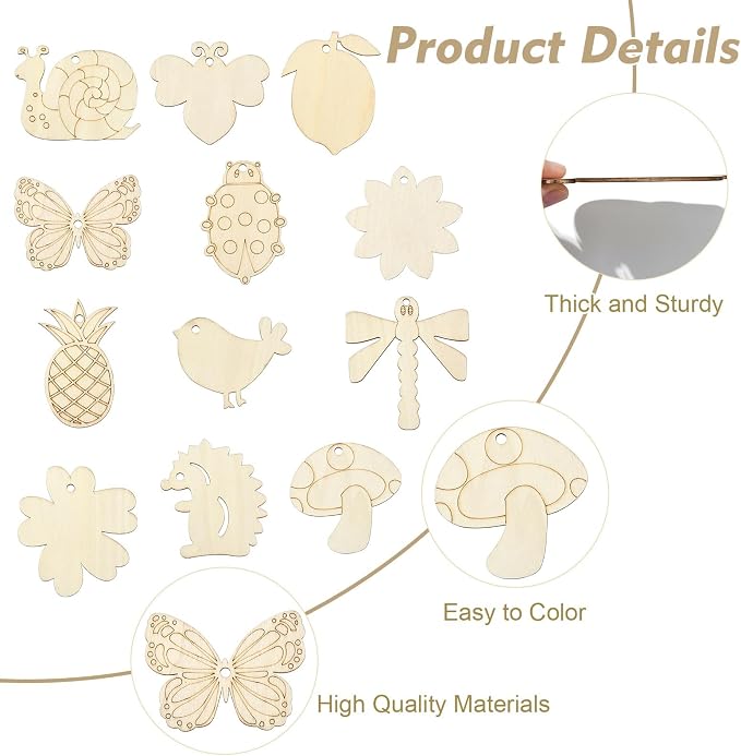 60 pcs 12 Styles Insect Animal Theme Undyed Wood Cutout Charms Butterfly - Image 3