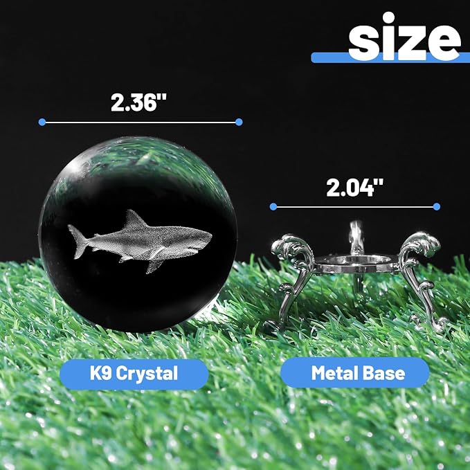 3D Shark Crystal Ball with Stand Lase Engraved Glass Sphere Paperweight Shark - Image 2