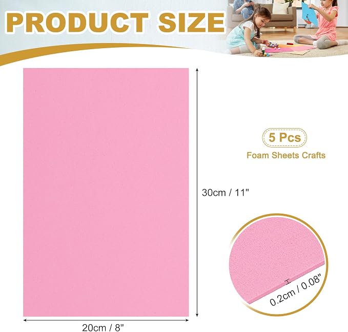 uxcell 5 Pcs Pink EVA A4 Foam Sheets Crafts, 12 x 8 Inch Foam Paper - Image 2