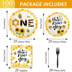 Qyeahkj 100 Pcs Bee 1st Birthday Party Supplies Paper Plates and Napkins Set - Image 2