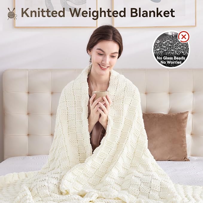 Knitted Weighted Blanket for Adult, No Beads Heavy Blanket 60” x 80'' 10lbs - Image 5