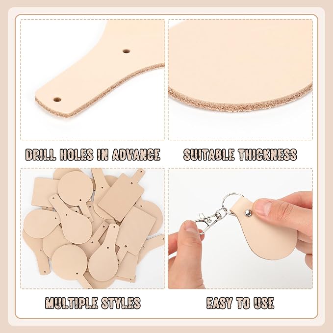 Landical 20 Pcs Leather Keychain Blank Craft Kit PU Leather Key Swivel Hook - Image 4