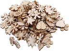 100 Pcs Unfinished Wooden Flower Wood Slice Leaf Pattern Cutouts Wood Pieces by Unknown