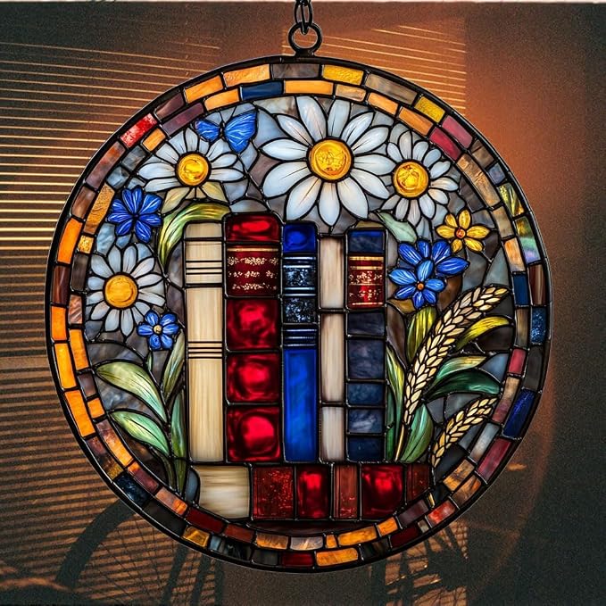Floral Stack of Bookks Acrylic Suncatcher Stained Glass Effect Window Car - Image 7