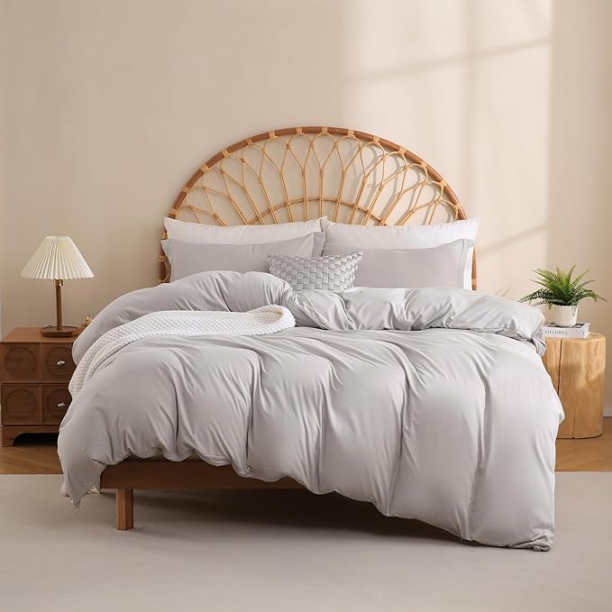 JSD Light Grey Duvet Cover Set Full Size, 3 Piece Duvet Cover by JSD