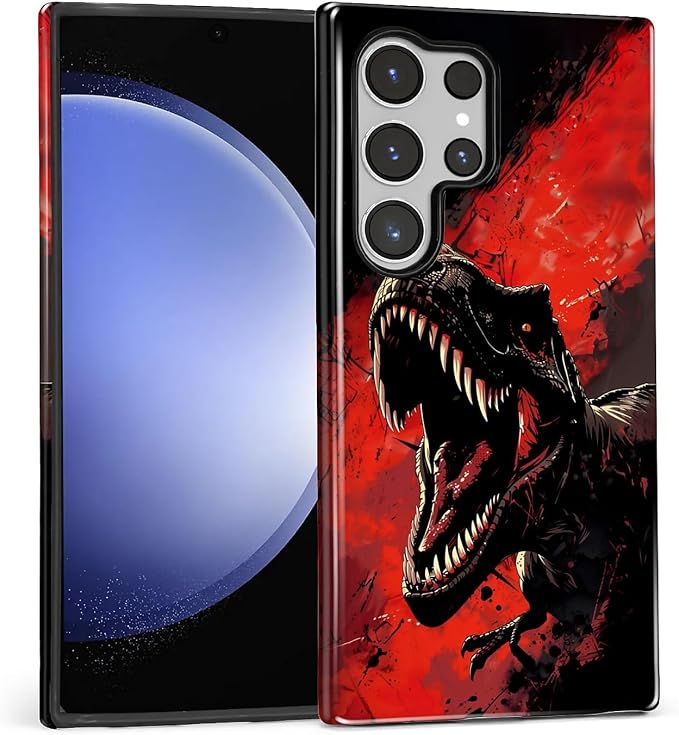 for Samsung Galaxy S24 Ultra Case, Cool Dinosaur Red Black Pattern Glossy 2 in by Teonvpu