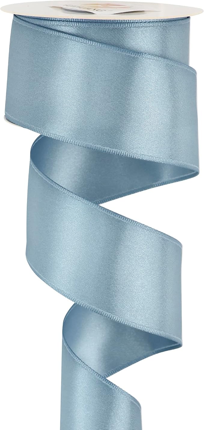 HUIHUANG Dusty Blue Wired Ribbon 1-1/2 inch French Blue Double-Faced Satin - Image 8