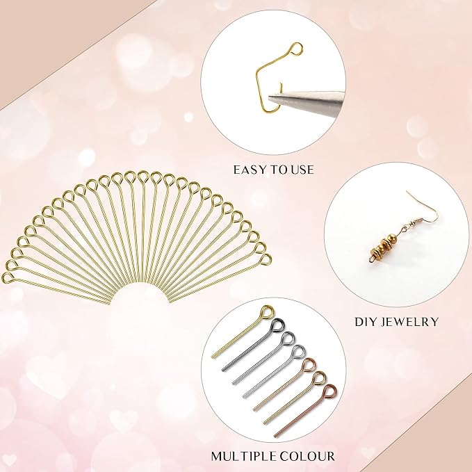 Junkin 1400 Pcs Eye Pins Mix Jewelry Findings 0.63 * 0.79 * 1.18 in Open Eye - Image 2