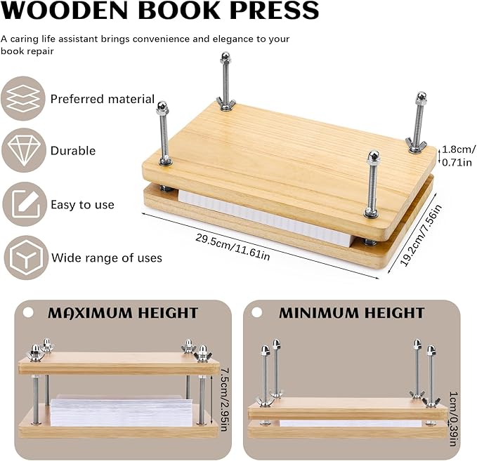 JUPEAN Book Press—7.9”x11.6” Wooden Book Binding Press Bookbinding Kit Flower - Image 2