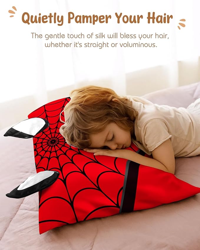 Toddler Pillowcases 13"x18" for Kids - Cute Cartoon Soft Breathable Silk Pillow Cases for Hair and Skin with Hidden Zipper for Boys Fun Kawaii Design for Bedding, Red