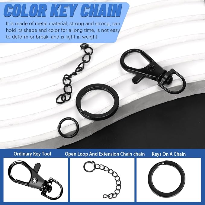 Glarks 125pcs Black Keychain Making Kit, Keychain Craft Supplies Including Key - Image 3