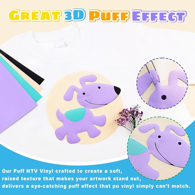 Puff Vinyl Heat Transfer-18 Pcs Puff HTV Heat Transfer Vinyl Sheets Assorted - Image 2