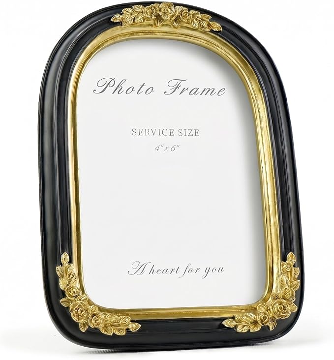 Cuspin Vintage 4x6 Picture Frame Black and Gold, Ornate Arched Resin Photo Frame by Cuspin