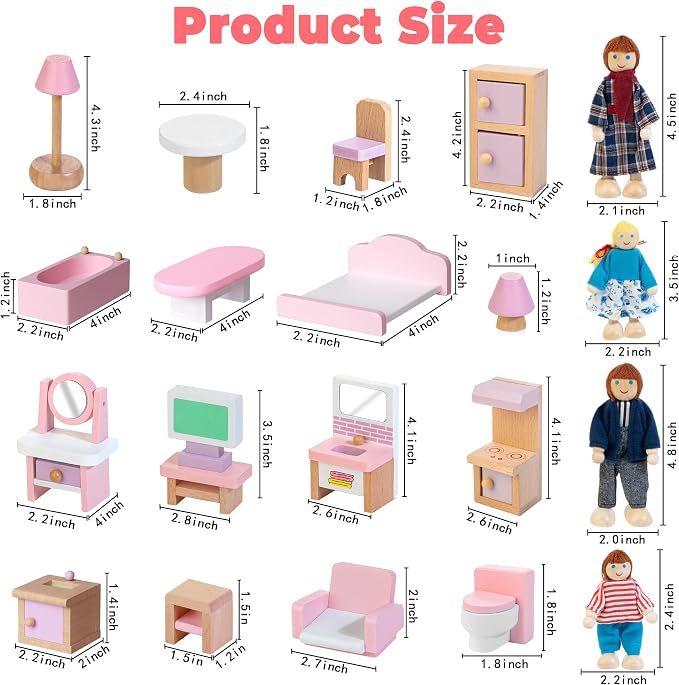Kizfarm Wooden Dollhouse Furniture Set - Image 6