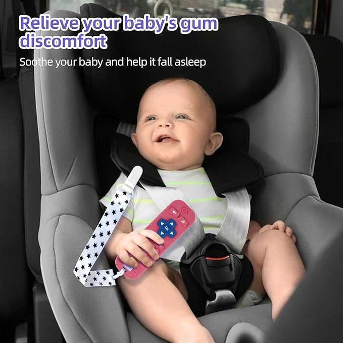 Baby Teether Toy for Babies 3-24 Months TV Remote Control Shape Chew Toy Teething Relief Baby Toys for Infants (Rose red)