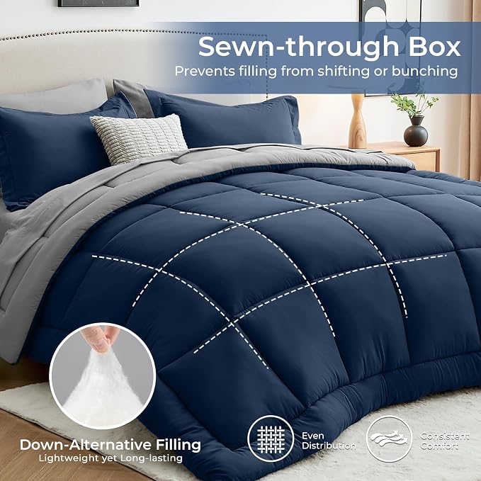 Sasttie Full Size Comforter Sets, 7 Pieces Bed in a Bag Full, Complete Bedding - Image 3