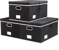 PRANDOM Storage Boxes with Lids [3-Pack] Fabric Collapsible Storage Bins Organizer Containers Baskets Cube with Cover for Home Bedroom Closet Office Nursery Black（23.4X15.9X11.5