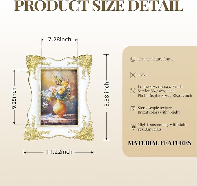 Cuspin 8x10 Vintage Picture Frame, Ornate Antique 8 by 10 Resin Frames - Image 5