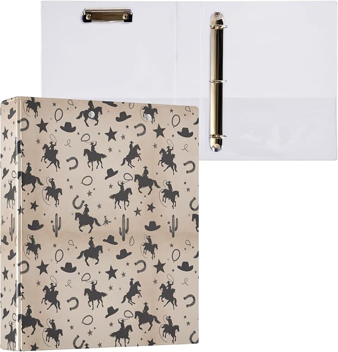 Cowboy Desert Round Ring Binders 1.5 Inch Cactus Skull Horse 3 Ring Clipboard by Wamika