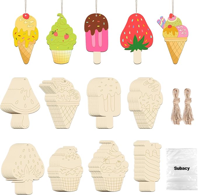 Subacy 80 PCS Unfinished Wood Cutouts 8 Styles DIY Wooden Spring Ornaments by GRADUATIONDECORATIONS