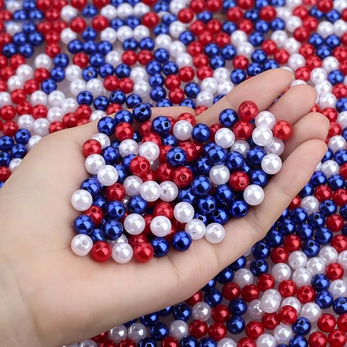 DUQGUHO Red White and Blue Beads, 4th of July Beads 8mm Patriotic Beads by DUQGUHO