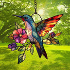 Flowers and Hummingbird Acrylic Suncatcher Stained Glass Effect Window Car - Image 3