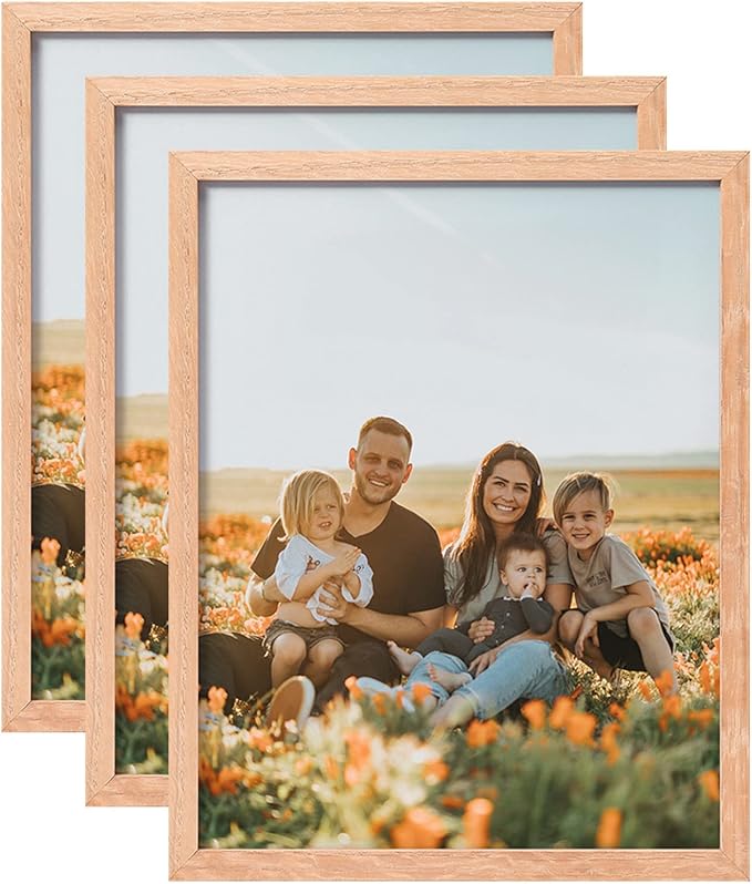 ATOBART 8x10 Set of 3 OAK Wood Picture Frame Solid Wooden Photo Frame Natural by ATOBART