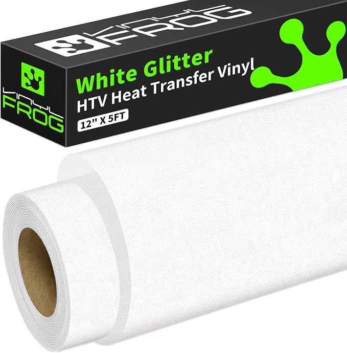 VINYL FROG White Glitter HTV Vinyl Heat Transfer Vinyl Roll 12" x5ft White Iron by VINYLFROG