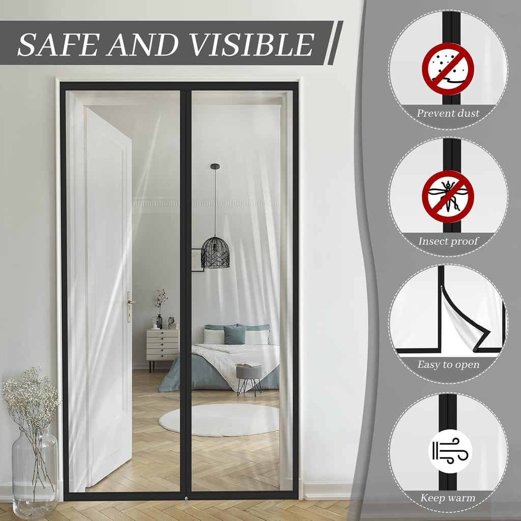 Amylove Zipper 48 x 87 Inch Dust Barrier Door Kit Construction Door Barrier 4 x 7.25 ft Reusable Plastic Curtain Cover Containment Standard Doorway Temporary Wall Screen Sheeting for Bathroom Hallway