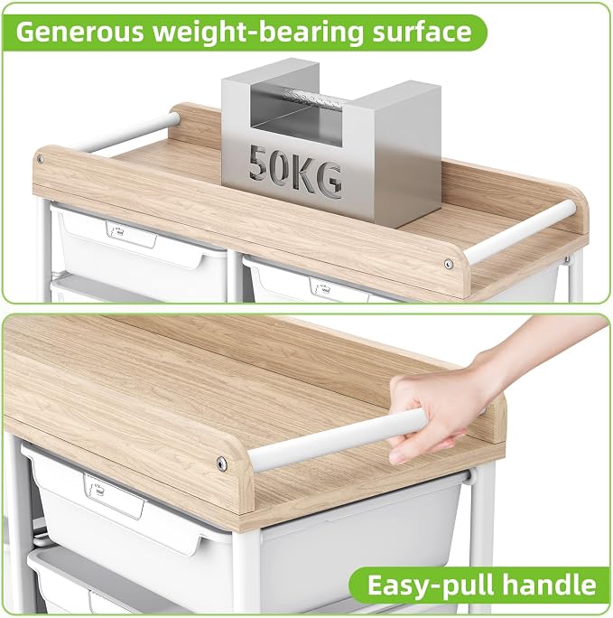 10 Drawers Rolling Cart with Wooden Tabletop, Utility Storage Cart with Wheels - Image 5