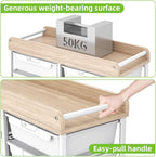 10 Drawers Rolling Cart with Wooden Tabletop, Utility Storage Cart with Wheels - Image 5