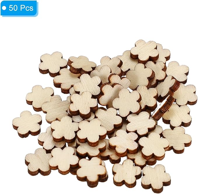 PATIKIL 10mm Wooden Flowers, 50 Pack Unfinished Wood Flowers Blank Wooden - Image 3