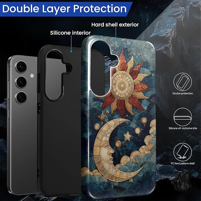 Case for Samsung Galaxy S26 Plus Case, Sun Moon Stars Faux Stained Glass - Image 6