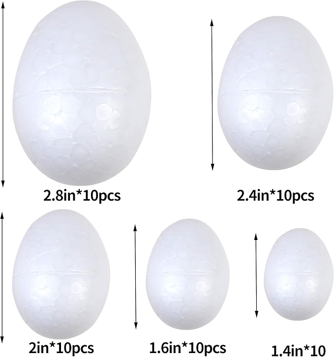DIYASY 50 Pcs Foam Eggs, 3.5-7cm White Foam Eggs Shape Smooth Mixed Craft - Image 2