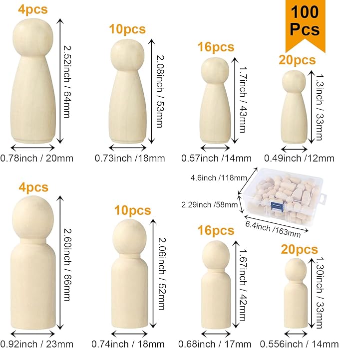 JMIATRY 100PCS Wooden Peg People Wooden Peg Dolls Unfinished Wooden People | - Image 2