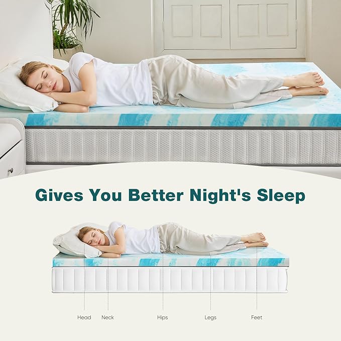 Sweetcrispy Mattress Topper Queen, Memory Foam 3 Inch Thick Gel Infused Cooling - Image 6