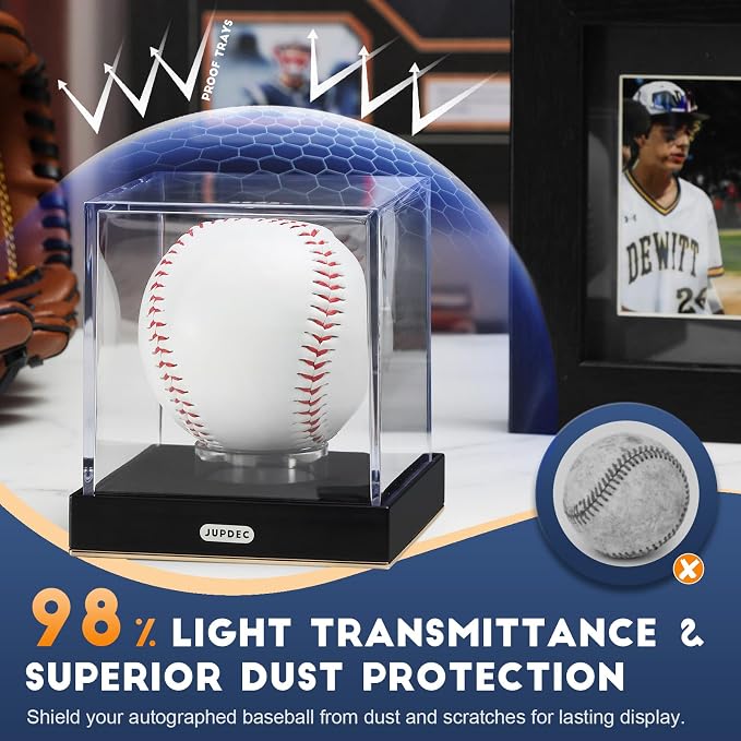JupDec Baseball Display Case for Single Autograph Ball, UV Protected Stand Box - Image 3