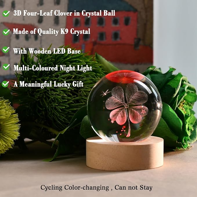 3D Four-Leaf Clover Crystal Ball 60mm Good Luck Gifts Ideas - Image 5