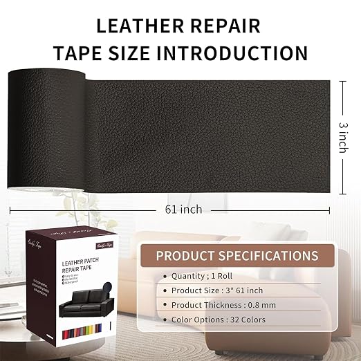 Leather Repair Patch Tape, Coffee 3 x 61 Inches Self Adhesive Leather Repair Kit - Image 2